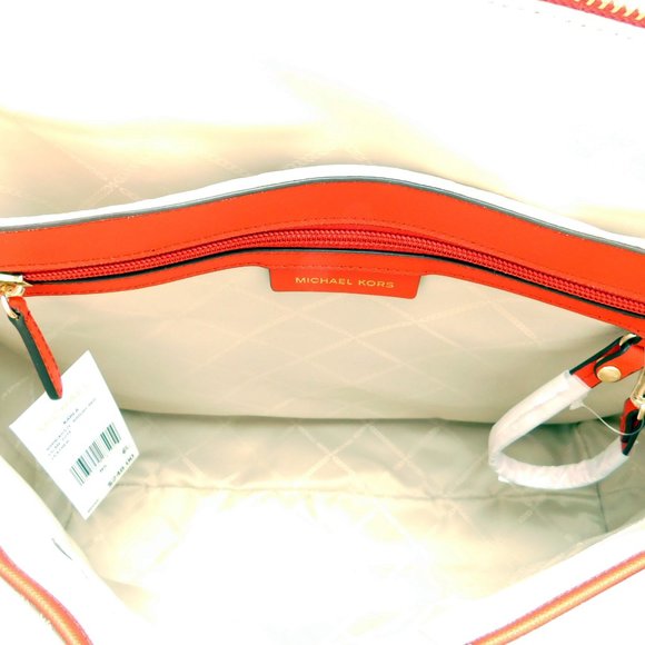 New MICHAEL KORS MK Logo Red Leather Satchel Tote Shoulder Strap Large Bag - Picture 6 of 11